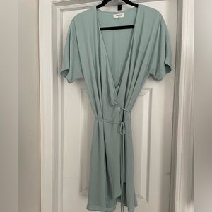 Wrap short sleeve mini blue dress